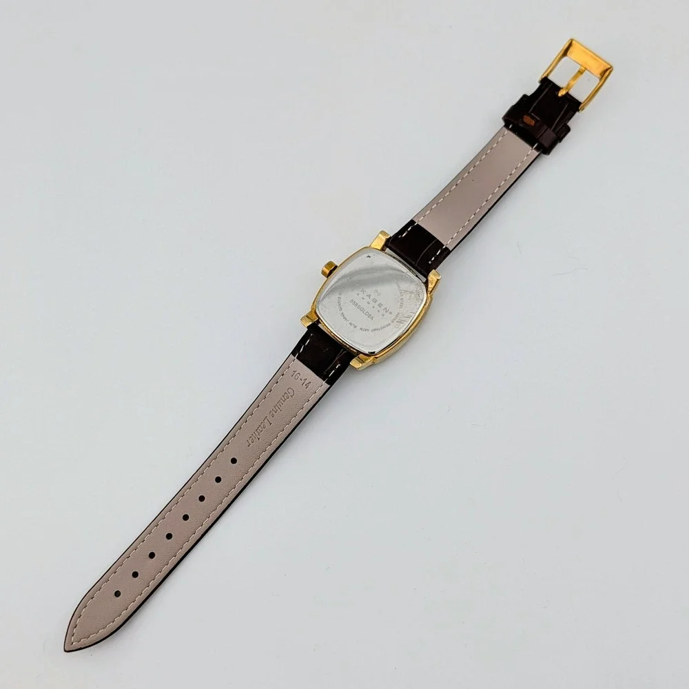 Y2K Skagen 558SGLD8A White MOP Dial Crystal Bezel Gold Tone Watch 30mm 7.5